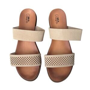 Mia Amore Beige Two Strap Slide Sandals Womens Size 9.5 W Comfort Flat Slip On